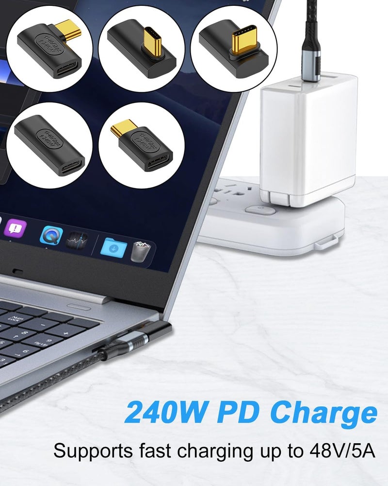 Poyiccot USB C Right Angle Adapter, 90 Degree USB C Adapter 240W PD, 40Gbps, 8K@60Hz Right Angle Type C to Type C Extension Connector for Thunderbolt 4, Steam Deck, Laptop, Smart Phone, 5-Pack - Image 2